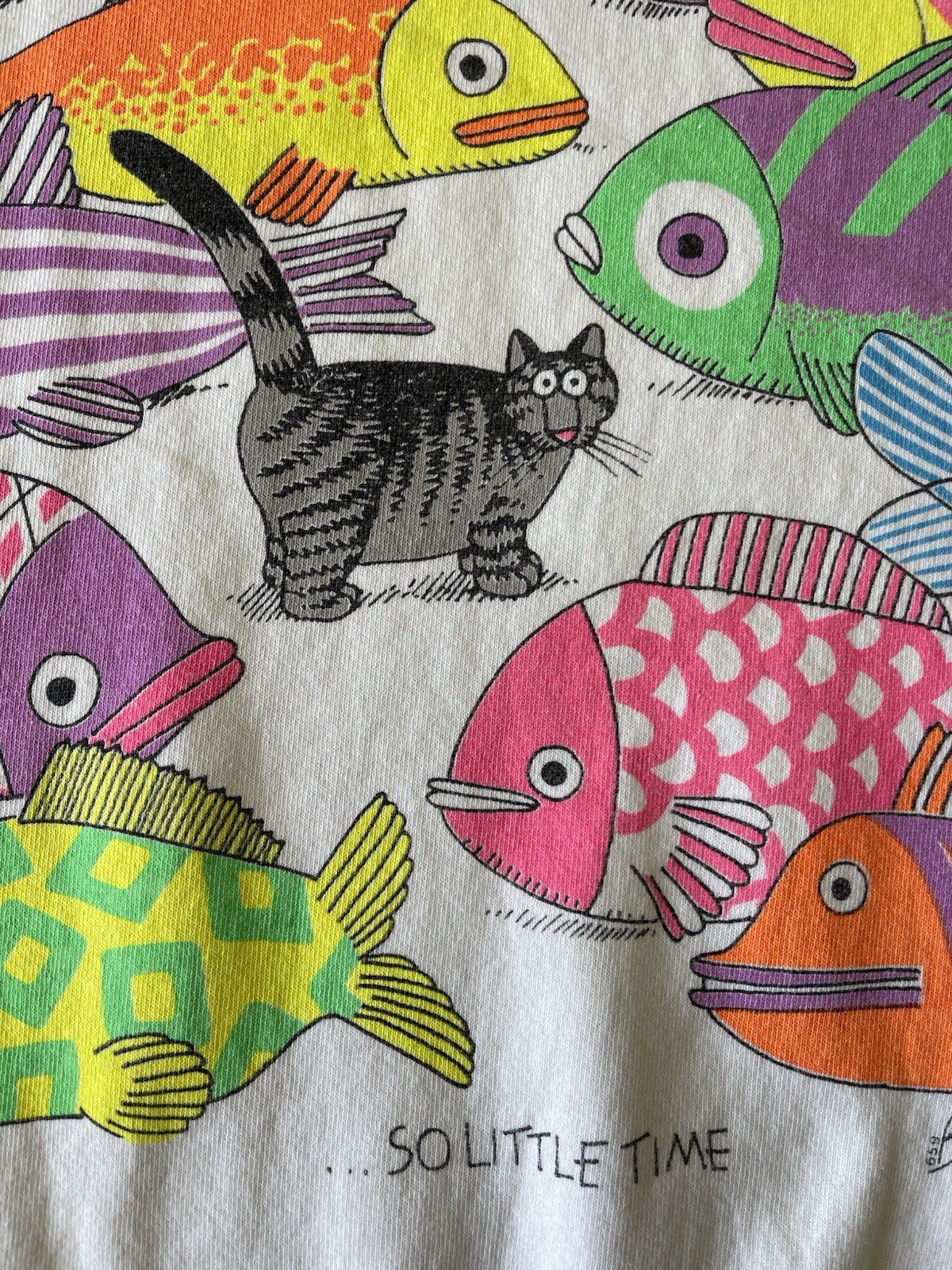 Vintage Crazy Shirt B Kliban Cat So Many Fish So Little Time Sweatshirt Size L