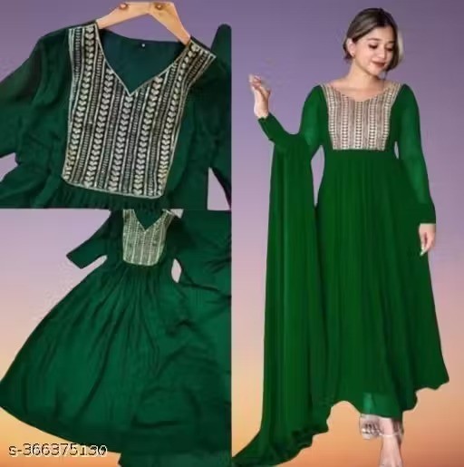 Indian Readymad Embroidered Georgette Anarkali Kurti with Dupatta Women’s Gift