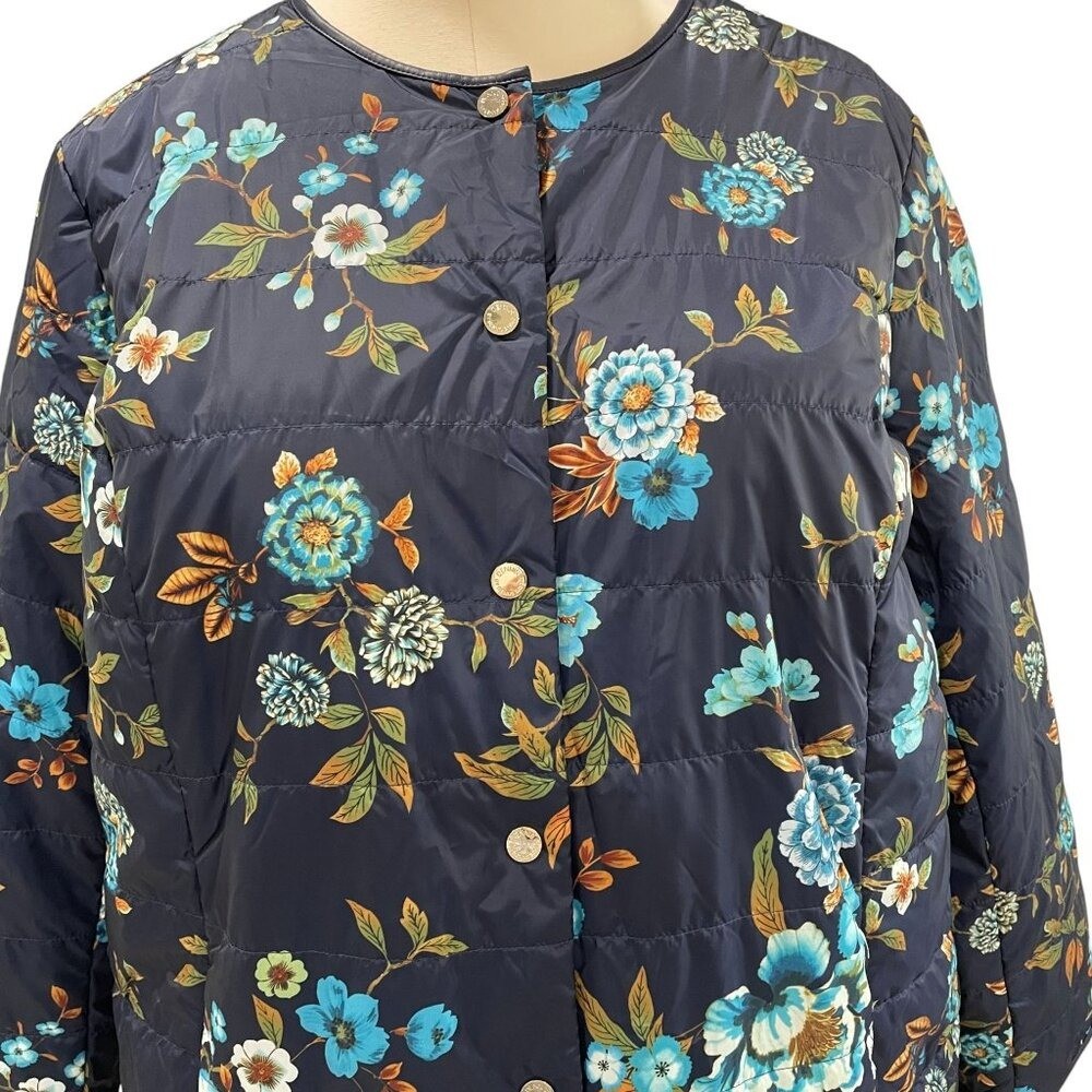 Dennis Basso Floral Quilted Jacket 2X Blue Fall Layering Vintage Grannycore