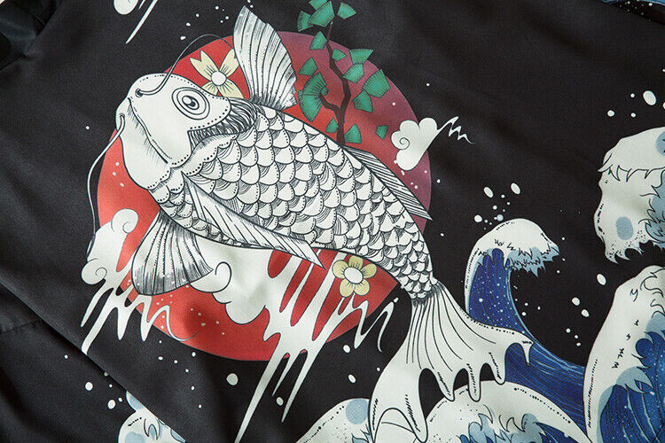 Niepce Streetwear Japanese Black Kimono Graphic Tee Samurai Short Sleeves Shirt