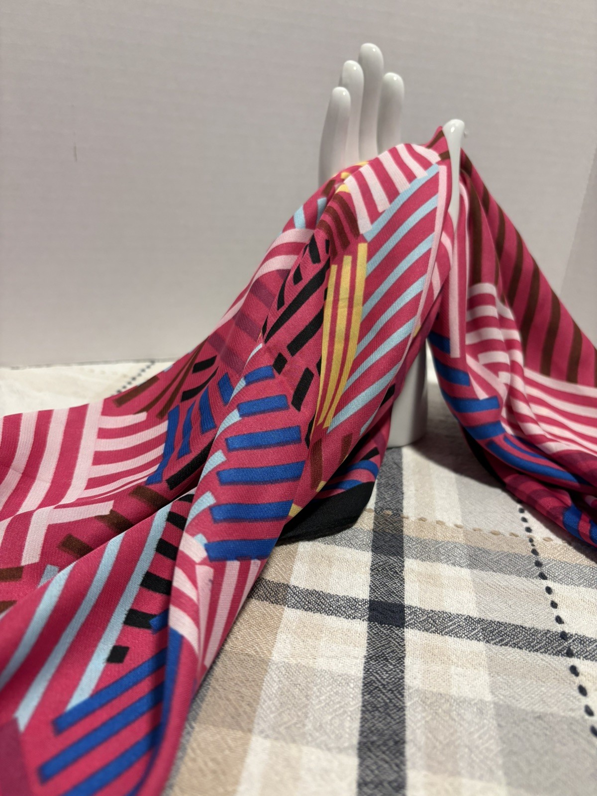 Beautiful Square Scarf Abstract In Black, Red, pink, Blues 27” X 27”