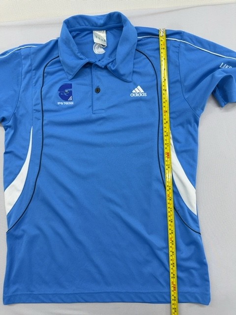 Adidas Polo Shirt Blue 3-Stripes Short Sleeve Size M 100% Polyester