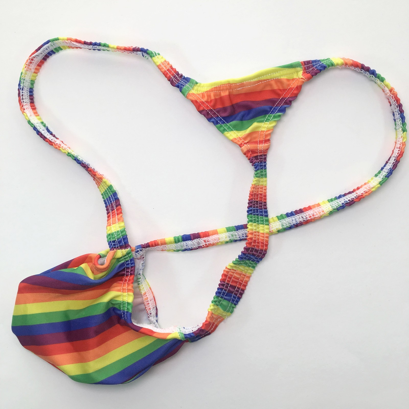 K403 P String Thong Grape Smugglers Contoured Pouch Rainbow Prints Swim fabric