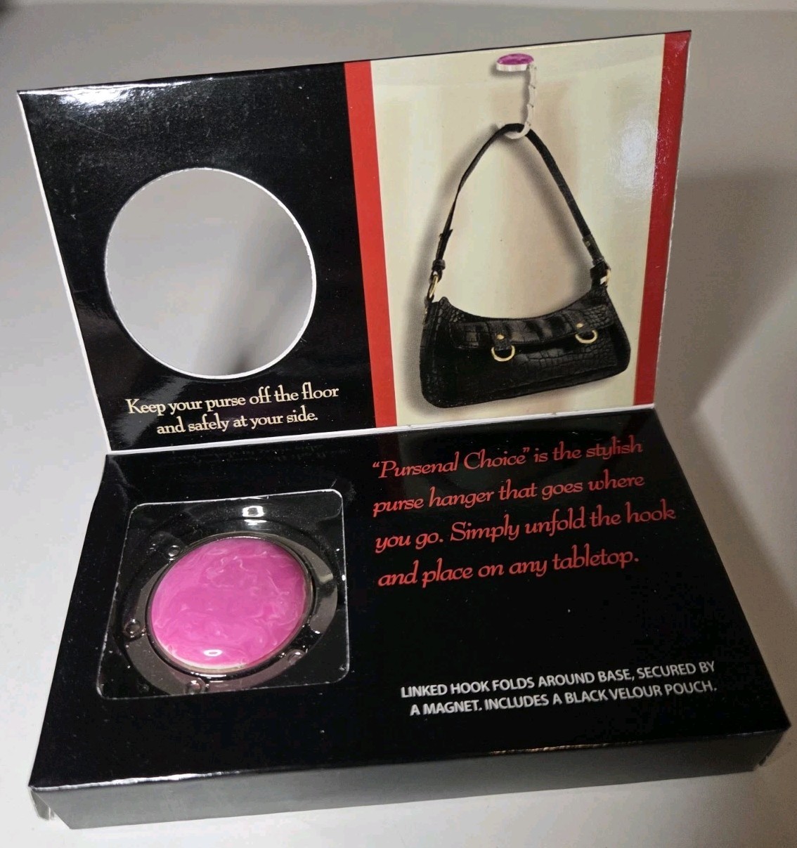 Tabletop Purse Holder Circle Pink Marble Swirl Linked Hook New