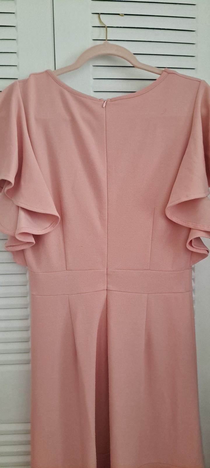 MIUSOL Pink Solid V-Neck Flutter Sleeve Ruffle Wide-Leg Zip Jumpsuit M