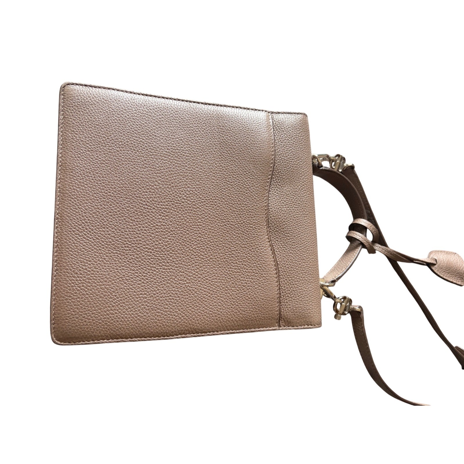 Mark Cross Murphy Taupe Pebbled Leather Top Handle Crossbody Bag Made in Italy