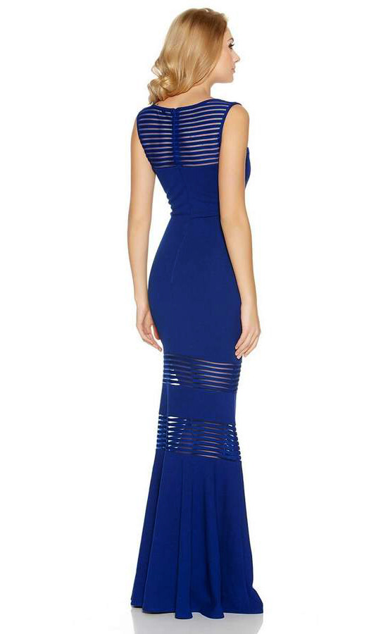 QUIZ Insert Fishtail Maxi Cocktail Party Wedding Dress Gown Blue & Black Mesh