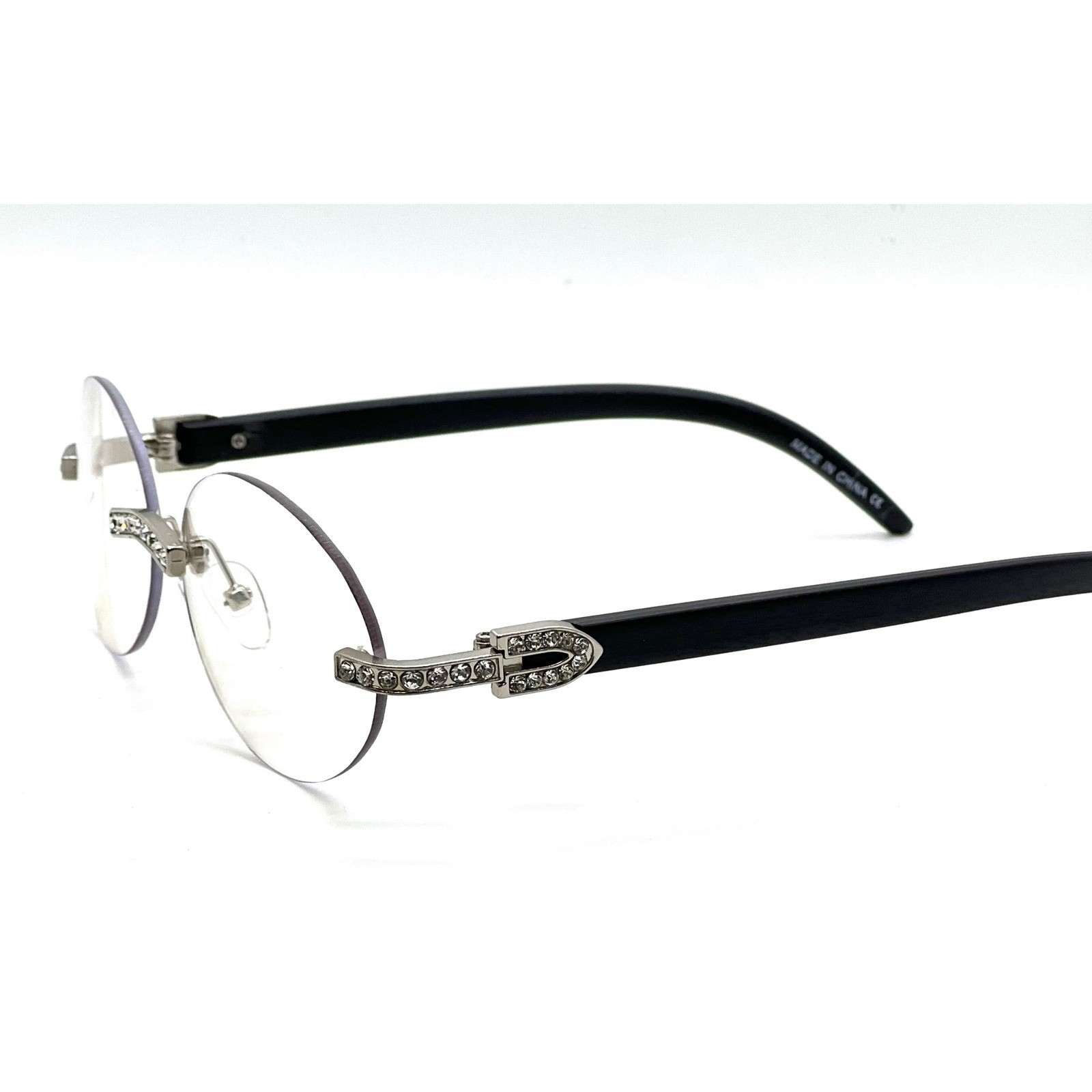 Rhinestone Rimless Round Sunglasses Fashion Clear Lens Glasses Hip Hop 80’s 90’s