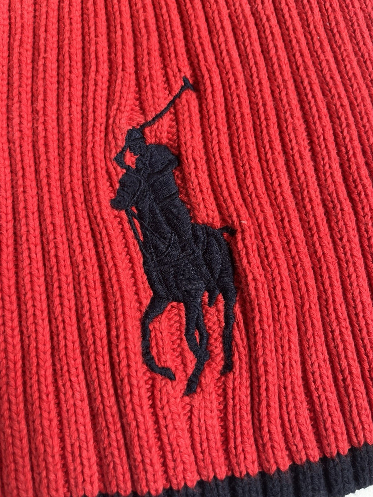 Polo by Ralph Lauren Big Pony Logo Red Cotton Rib Knit Scarf