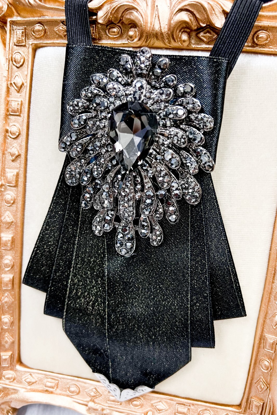 Black Bow Tie, Formal Event Necktie, Black Crystal Tie, Adjustable Necktie