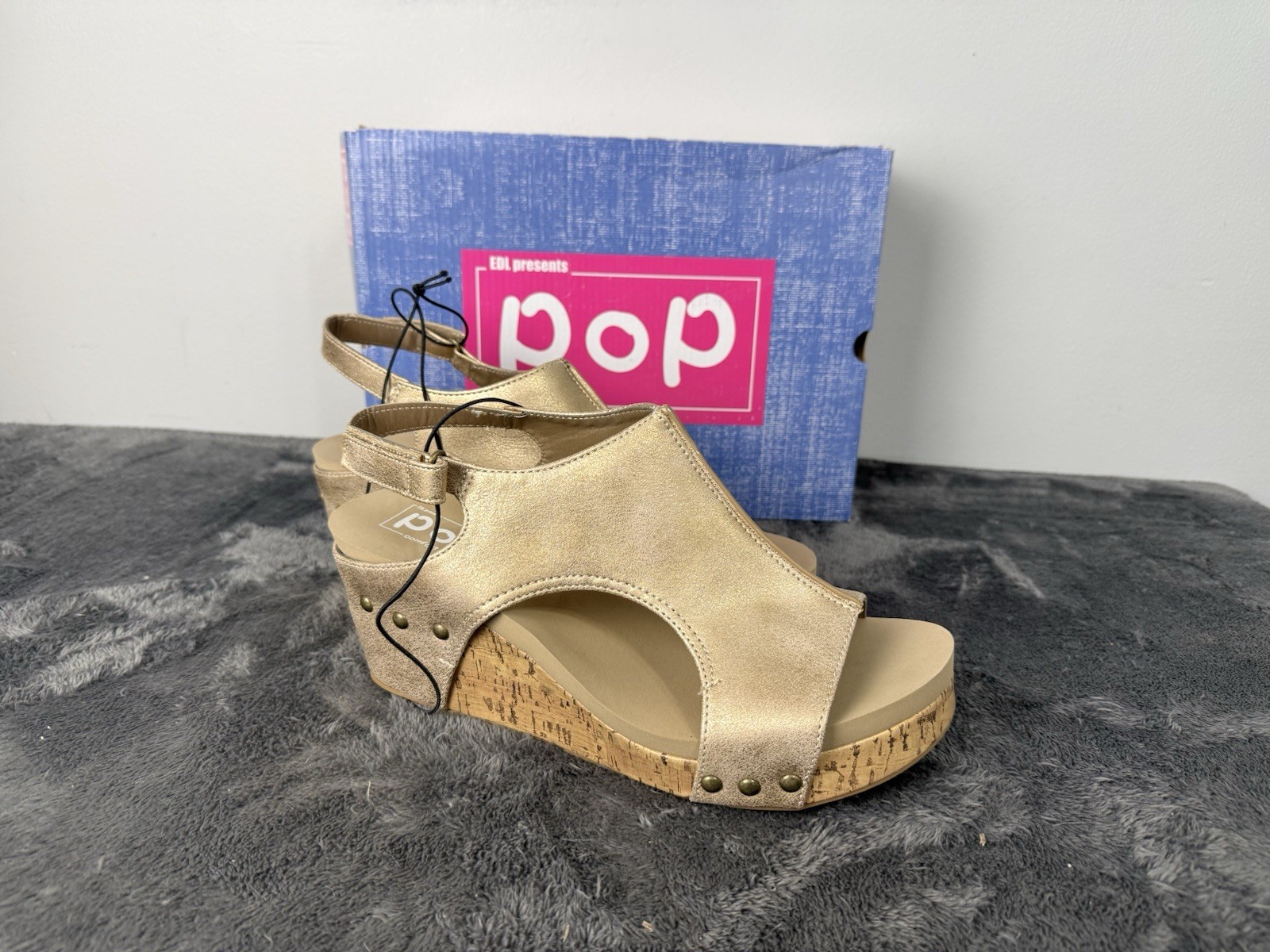 POP 9.5 M Metallic Gold Comfort Fit Wedge Sandals Slingback Shoes Women