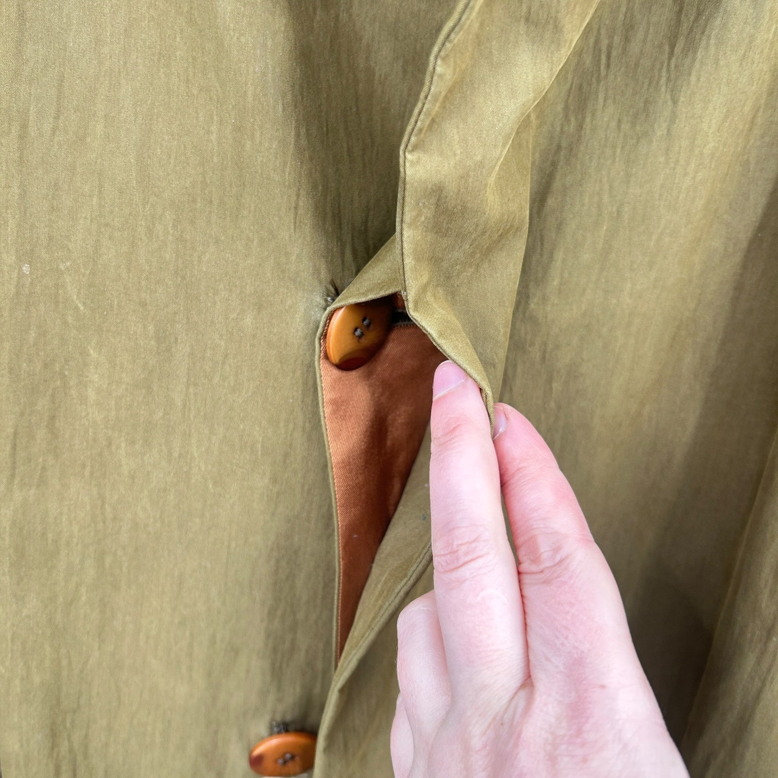 Vintage Olive Trench Coat Wool Lined Tie Back Minimalist Academia Long Old Money