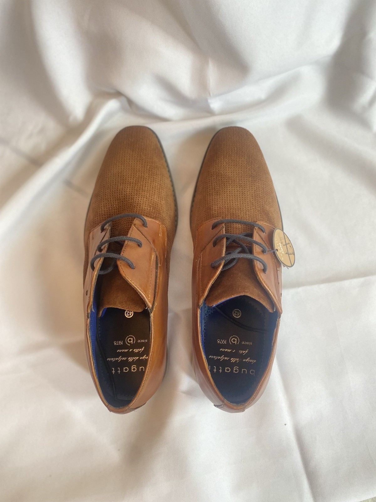 Bugatti Menello Mens Leather Dress Shoes 42 US 9 Cognac Brown Oxford Derby NIB