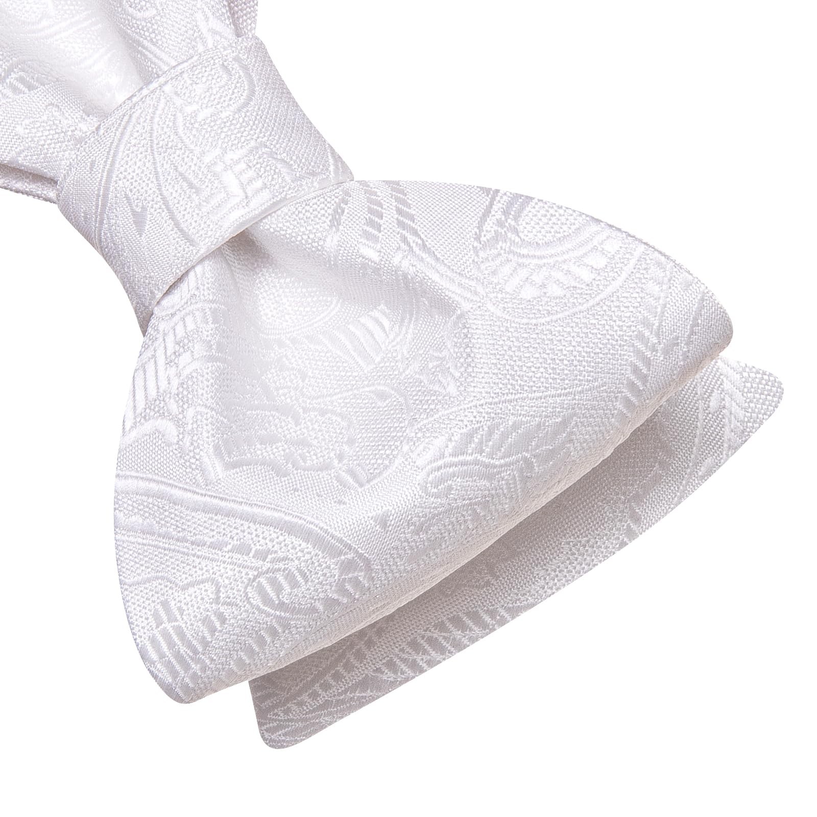 Men’s White Bow Tie Set 3 PCS Silk Self Tie Adjustable Bowtie Handkerchief Po