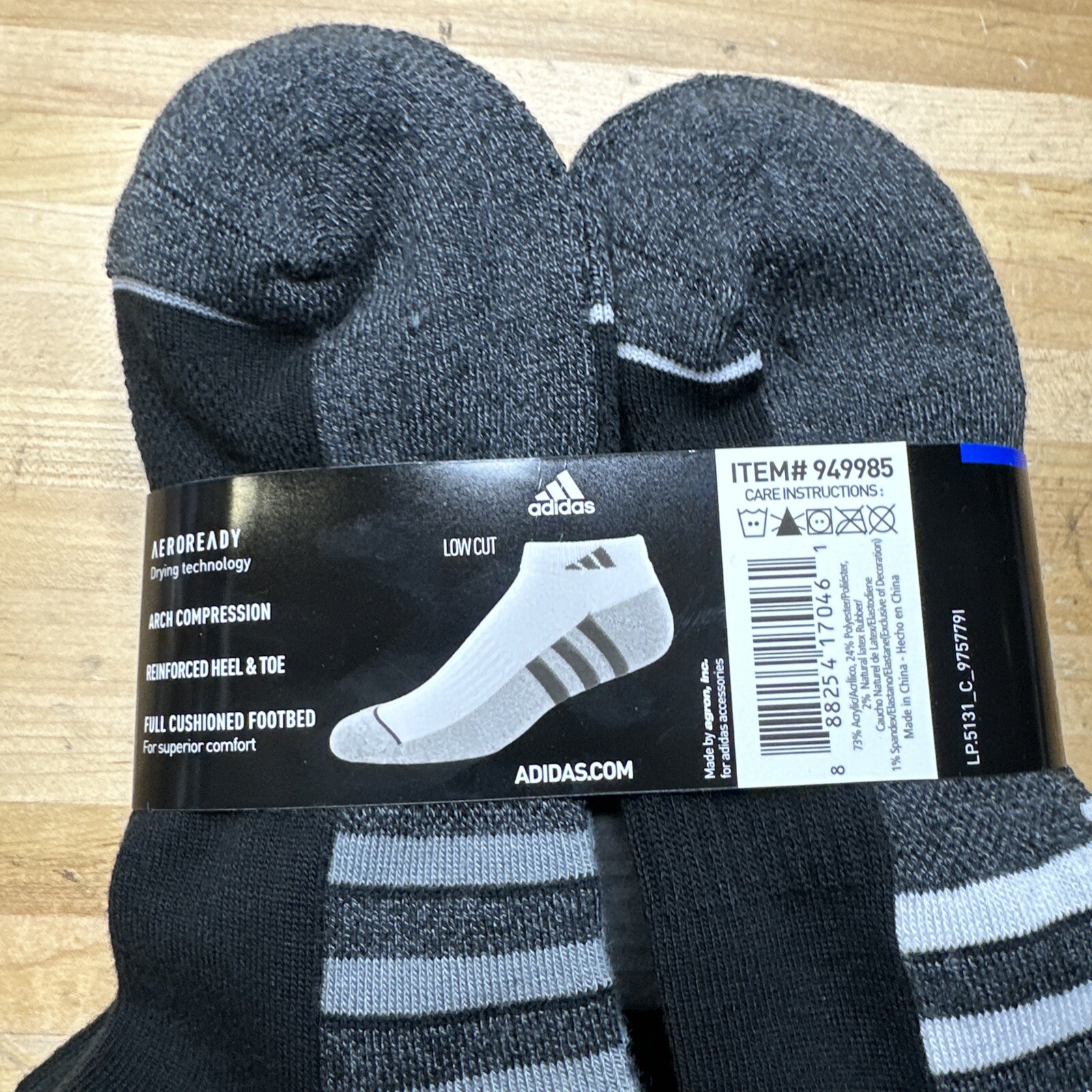 Adidas Men’s Cushioned Low Cut Ankle Socks 6 Pairs Gray Black Compression 6-12