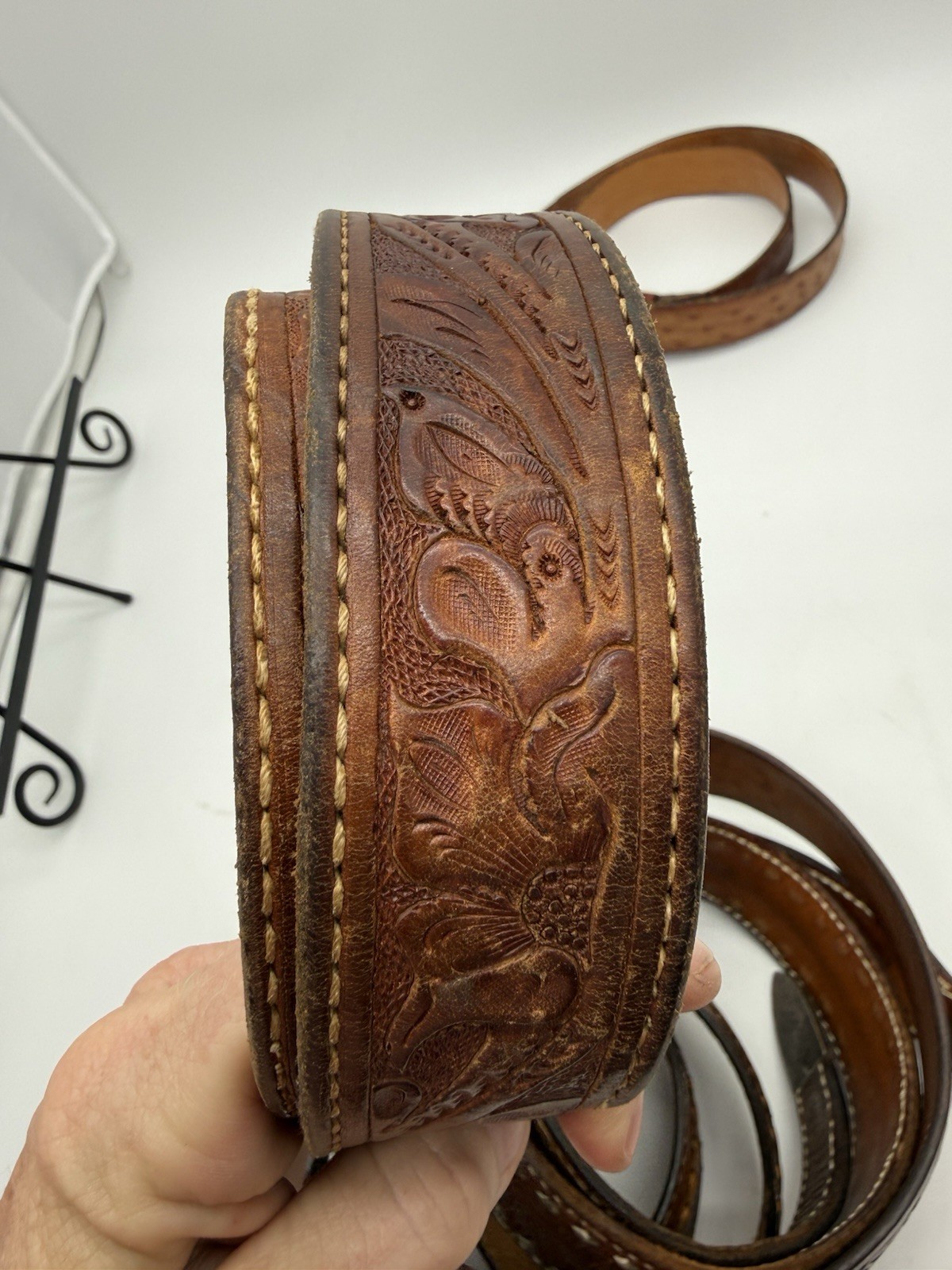 Lot of 5 Leather Belts Vintage Western Style Buckle Replacement Parts See Photos
