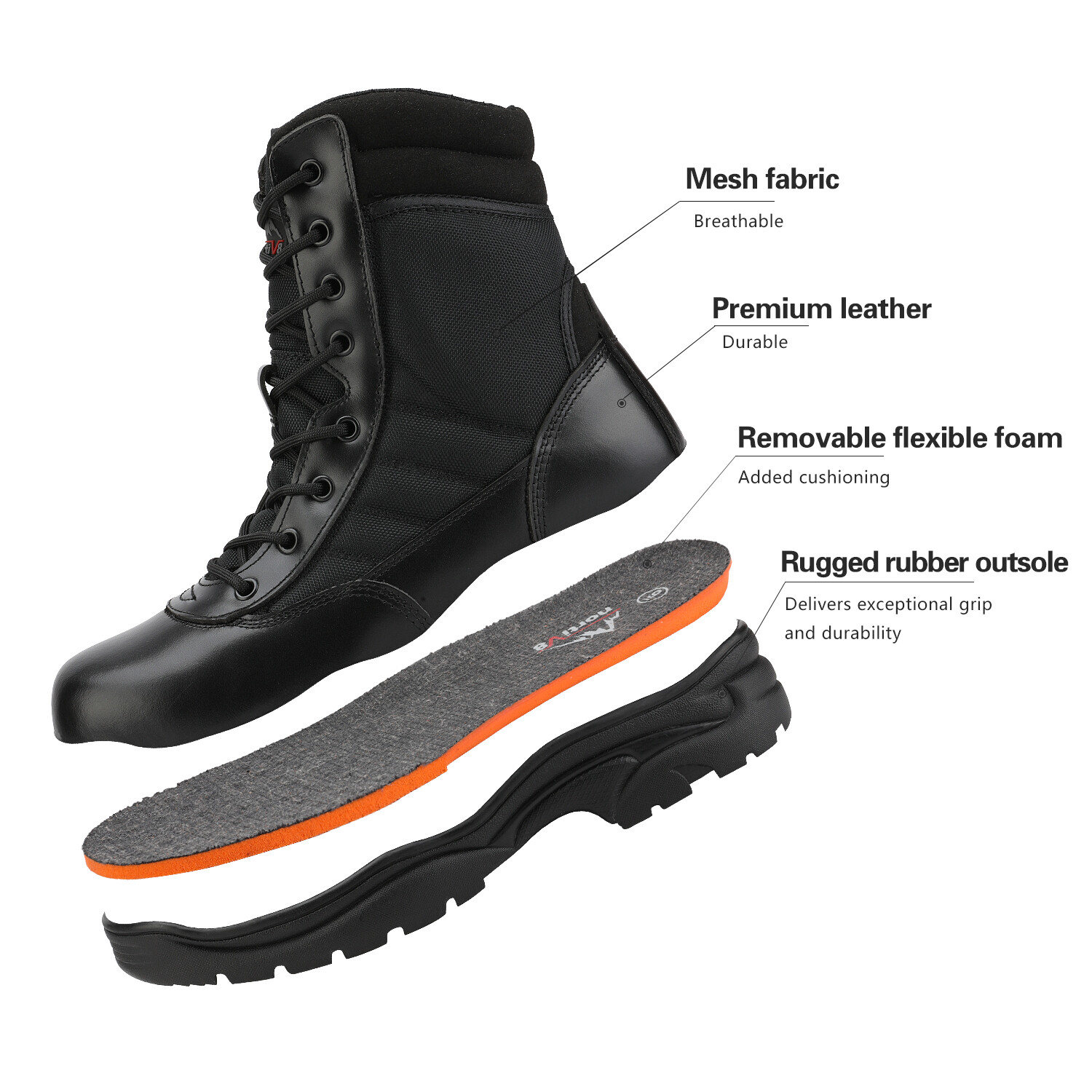 NORTIV 8 Men’s Military Tactical Work Boots Leather Motorcycle Combat Hiking