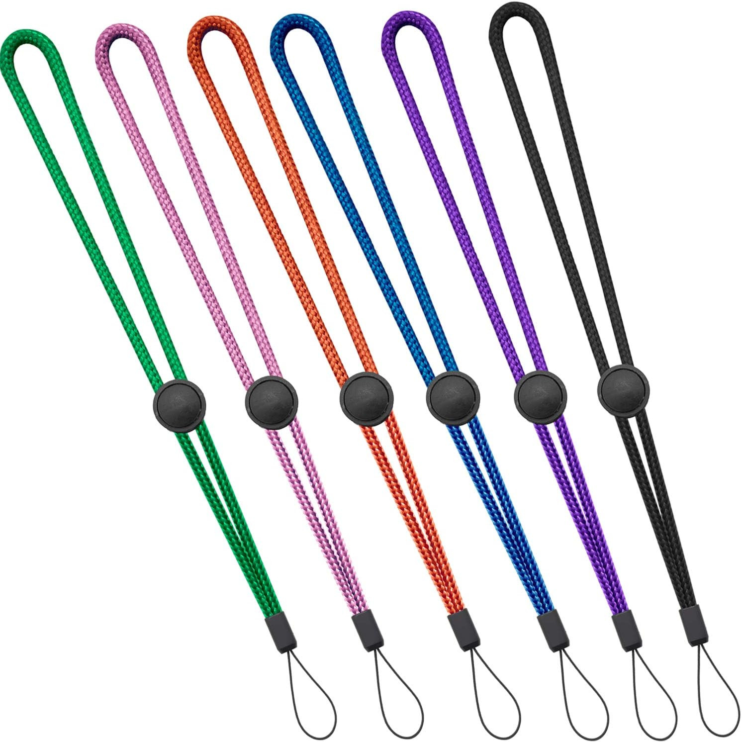 Adjustable 6-Pack Nylon Wrist Lanyards in 6 Colors for Keys, ID, and Accessories