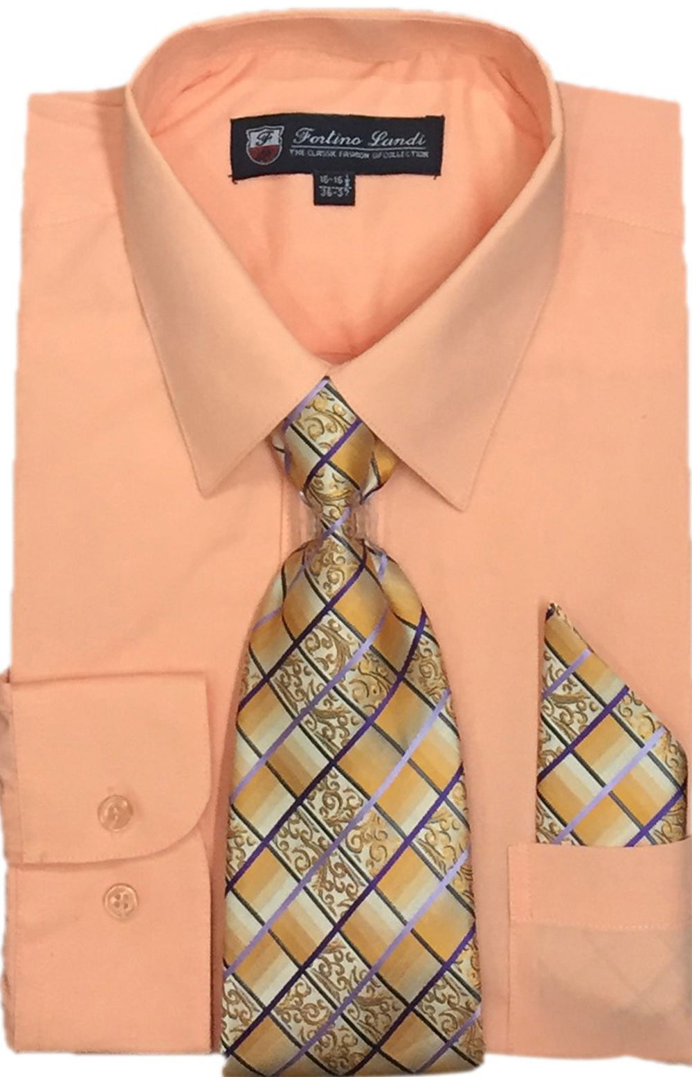 Men’s Cotton Blend Dress Shirt with Tie and Handkerchief in 22 different colors