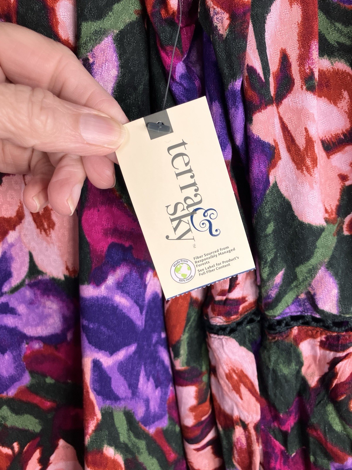 Terra & Sky 4X NWT Green Purple Pink LS Tunic Top Embroidered Boho Artsy