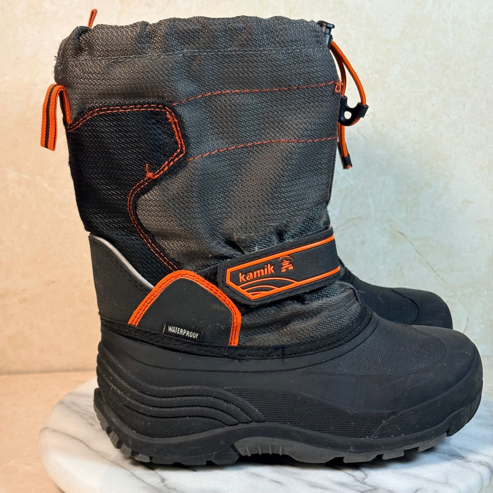 Kamik Kids Waterproof Snow Boots Charcoal Grey Orange Insulated Size 1 Winter