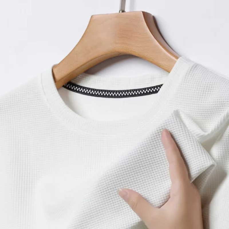 New Summer Waffle Round Neck Short Sleeved T-shirt for Men’s Short Sleeved Top