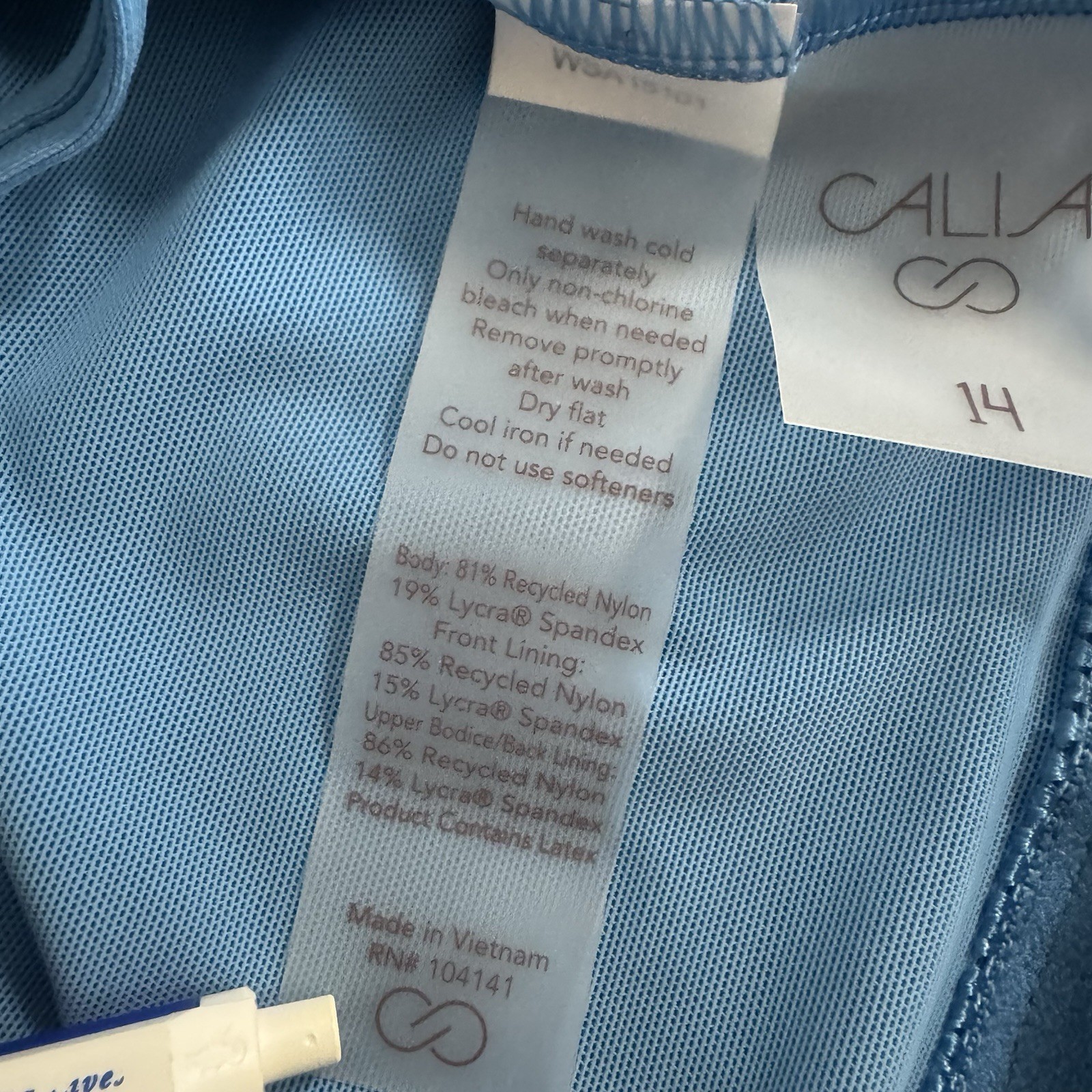 CALIA Swim Women’s One Piece Triangle Strappy Back Size 14 Tranquil Blue NWOT