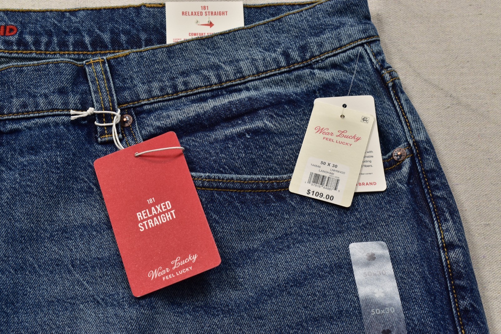 Lucky Brand Men’s 181 Relaxed Straight Denim Jeans Langham Blue Size 50×30 NEW