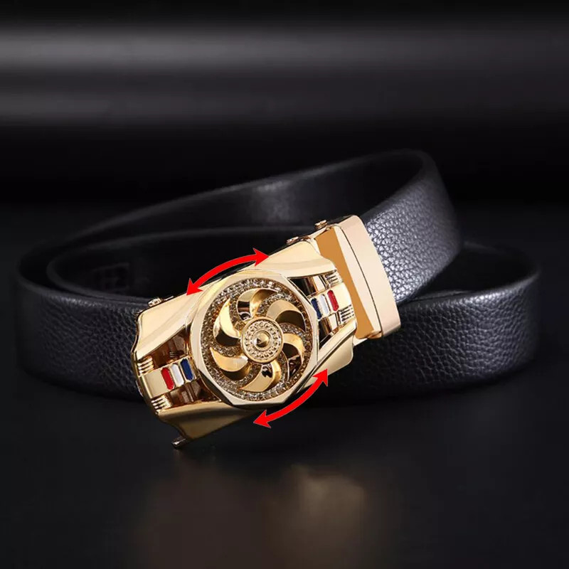Genuine Leather Mens Ratchet Belt Belts For Men Adjustable Automatic Buckle