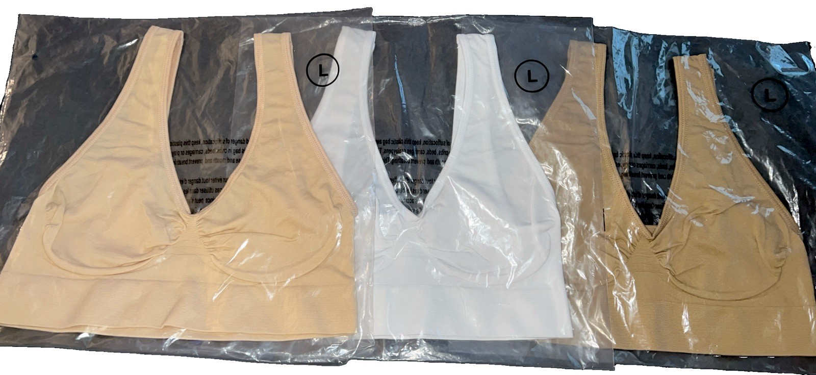 Rhonda Shear 3-pack Seamless Ahh Bra White/Beige/Nude – Large