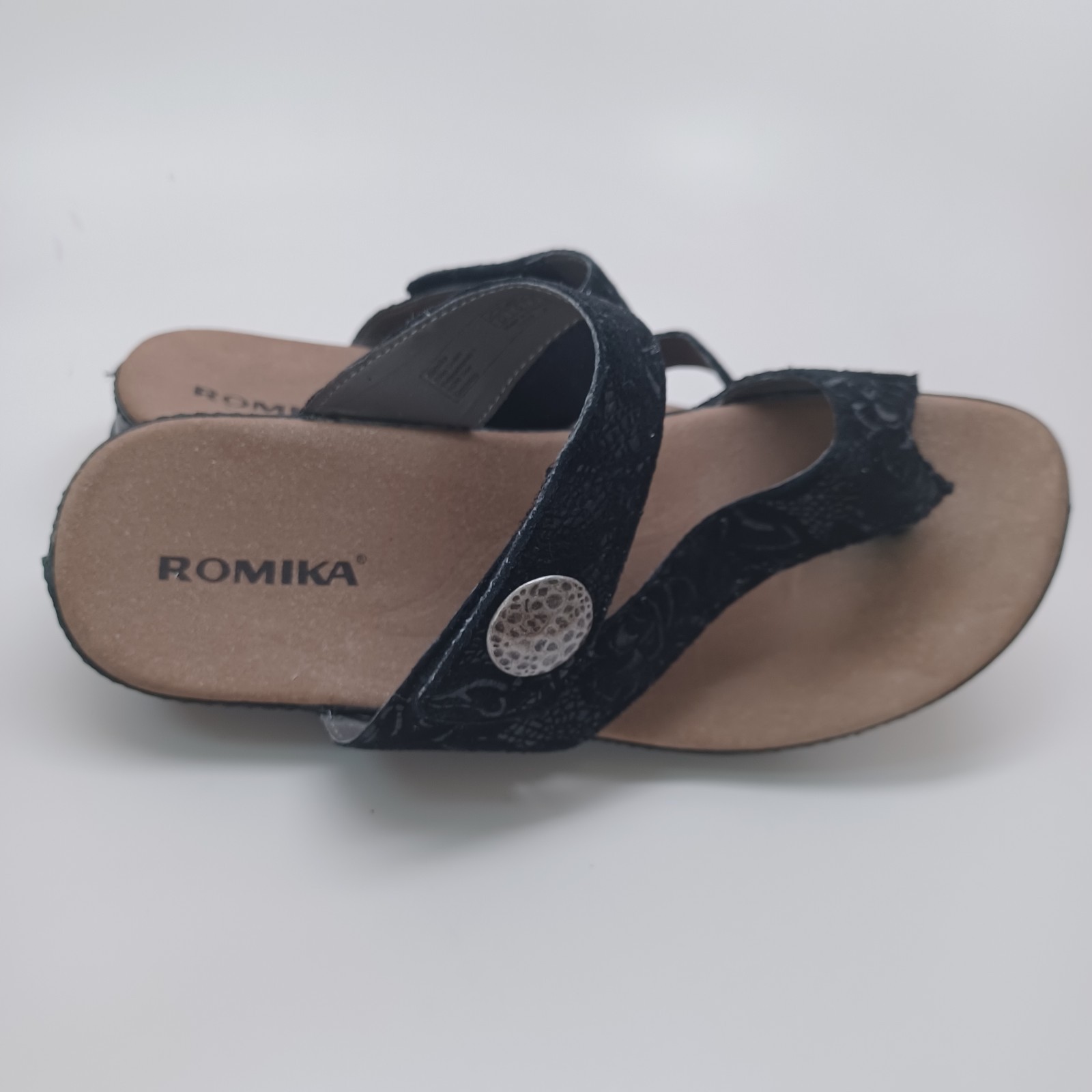 Romika Sandals Black Velvet Leather Comfort Wedge Germany Womens 38 or US 7.5