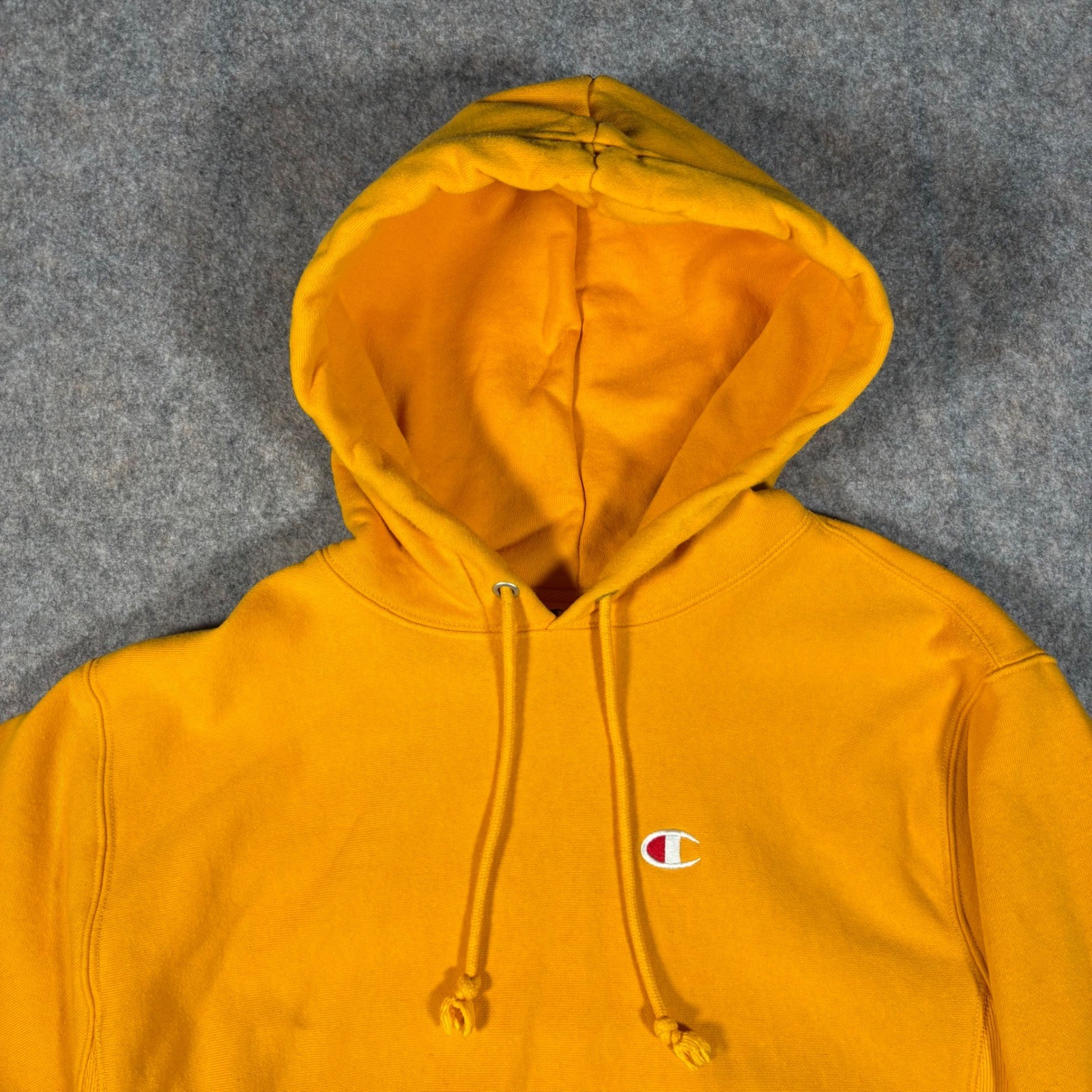 Champion Reverse Weave Hoodie Mens Medium Yellow GF68 BYC Vintage Pullover