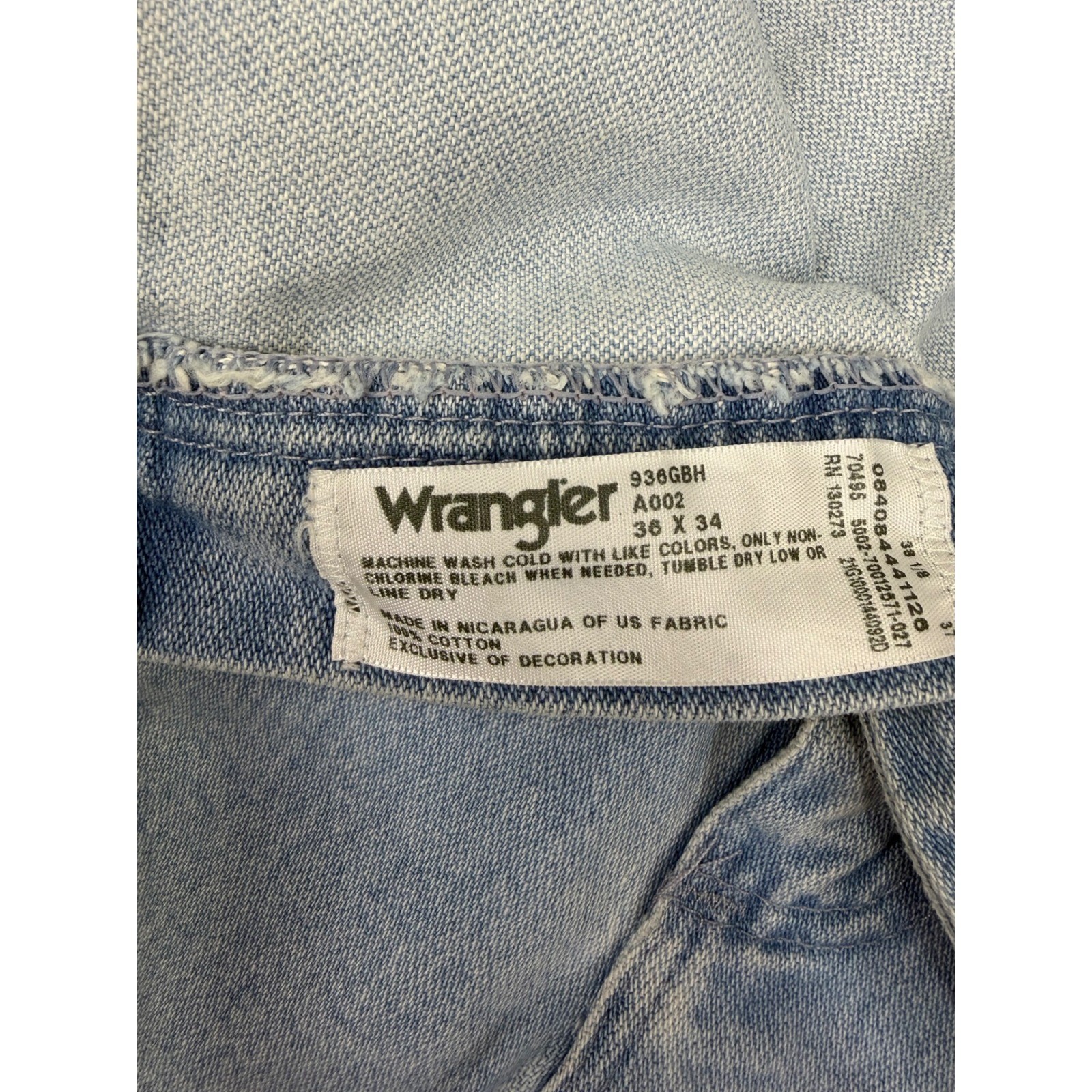 Wrangler Cowboy Cut 936GBH Slim Fit Jeans Mens 36×34 Light Wash Blue Denim