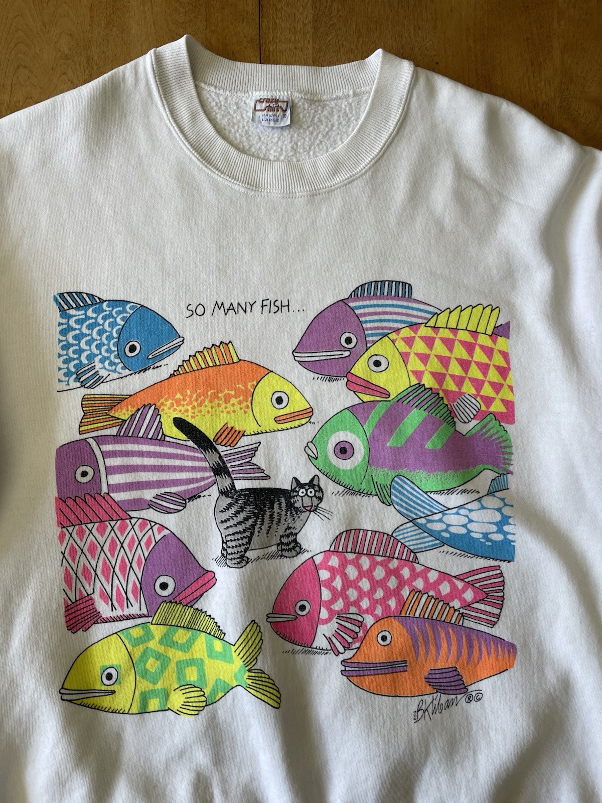 Vintage Crazy Shirt B Kliban Cat So Many Fish So Little Time Sweatshirt Size L