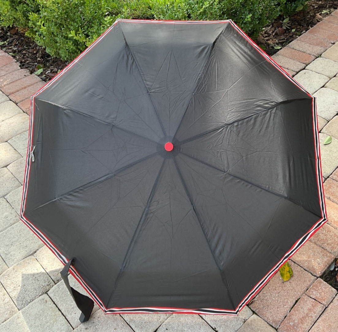 HUNTER UMBRELLA BLACK RED STRIPES WITH COVER 100% POLYESTER NWT