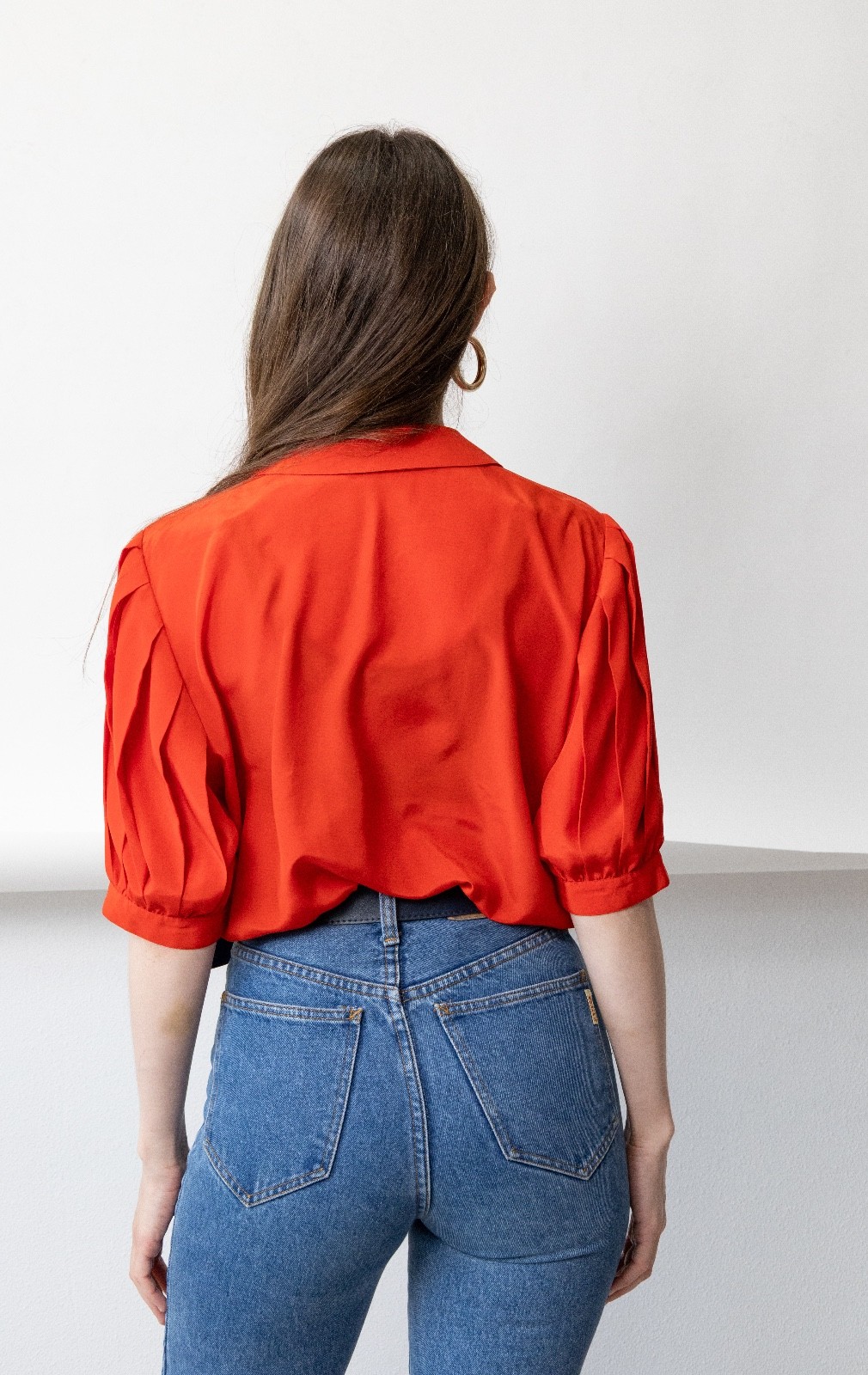 Vintage 80s 90s Tomato Red Blouse Peter Pan Collar Puff Sleeve Coquette Womens S