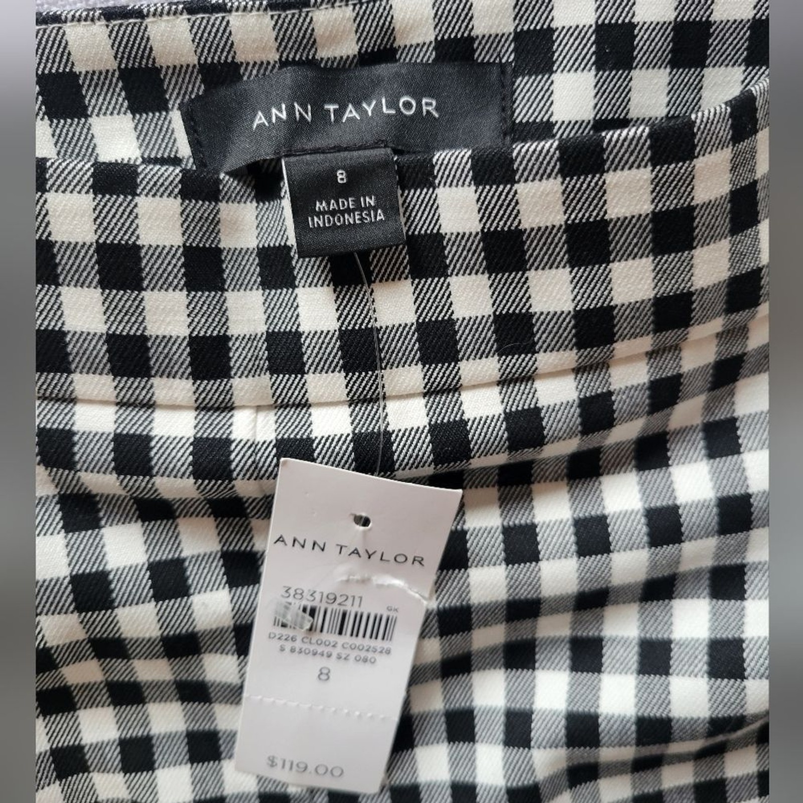 Ann Taylor The Flare Pant Ginghanm Monochrome Checkered Trousers Size 8