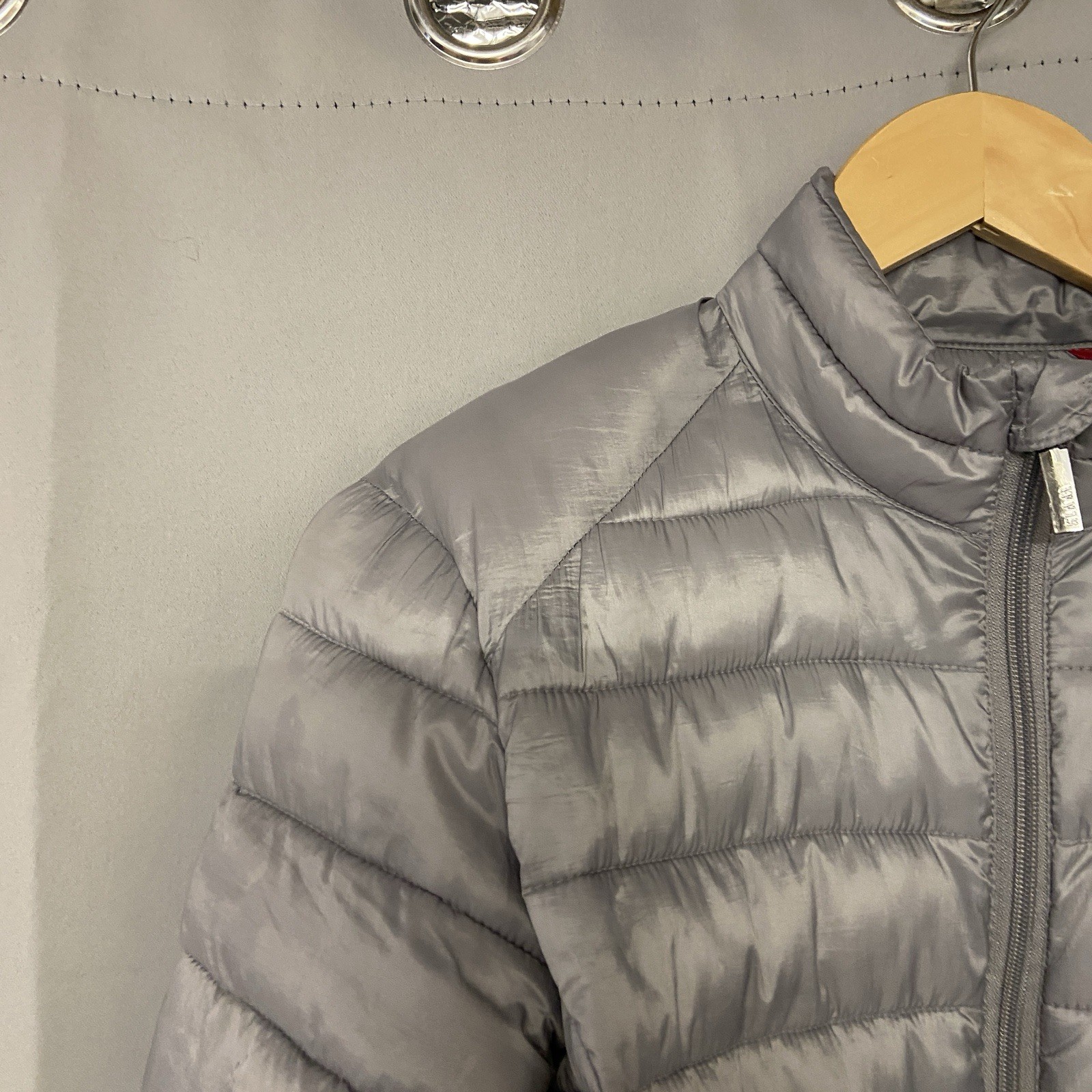 Slam Puffer Jacket Mens Small Silver Packable Coat Insulated Pockets Cosy