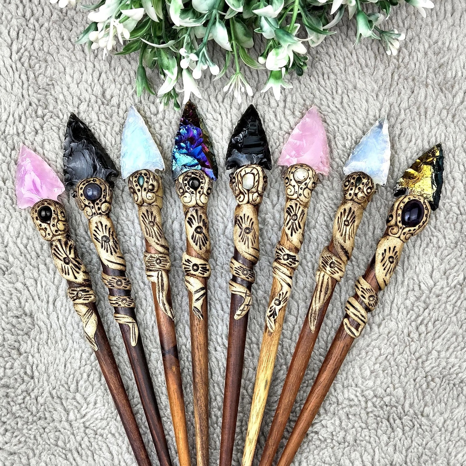 Opalite Arrowhead Hair Stick: Carved Crystal Healing Stone wholesale lot