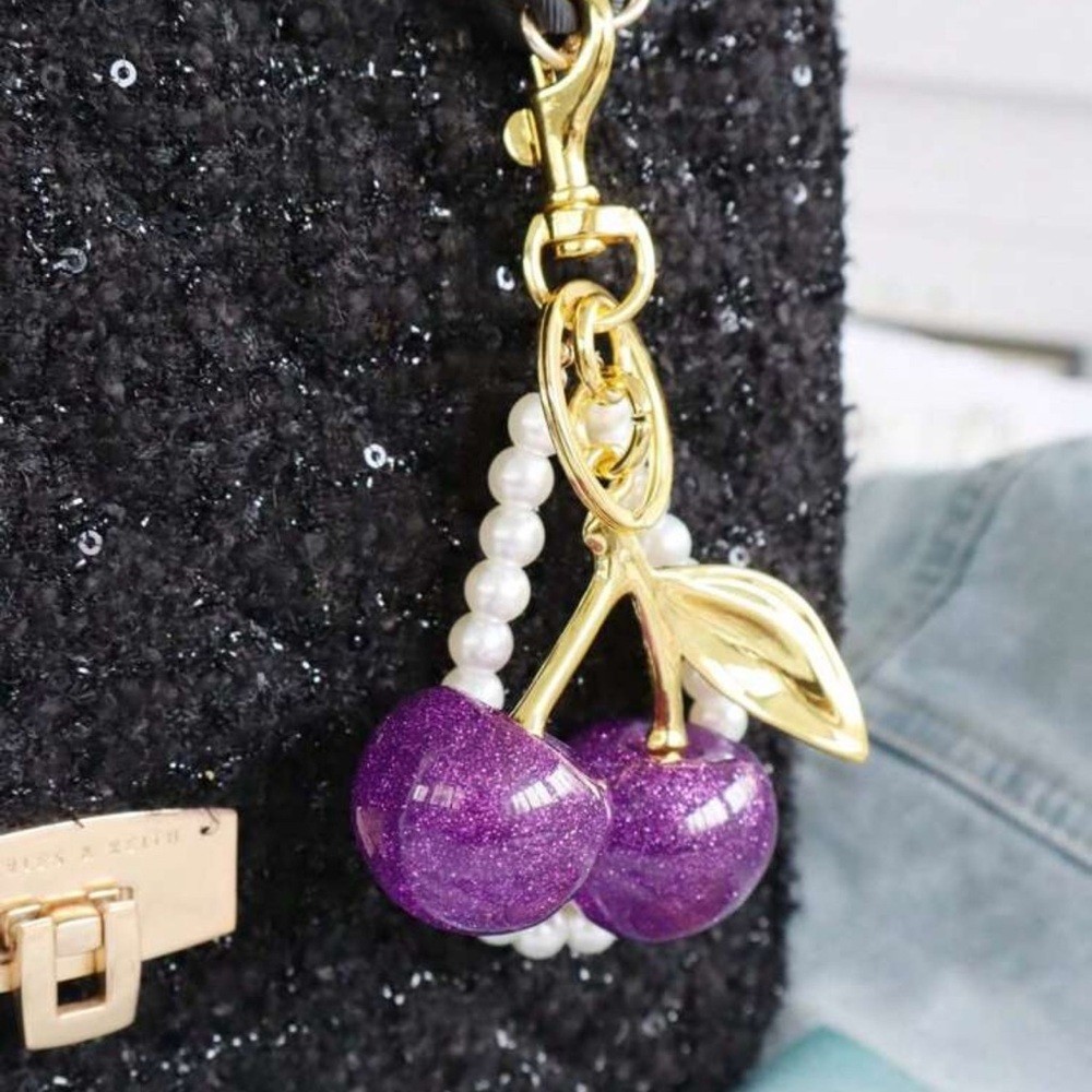 ✨ Purple Glitter Cherry Bag Charm NWT