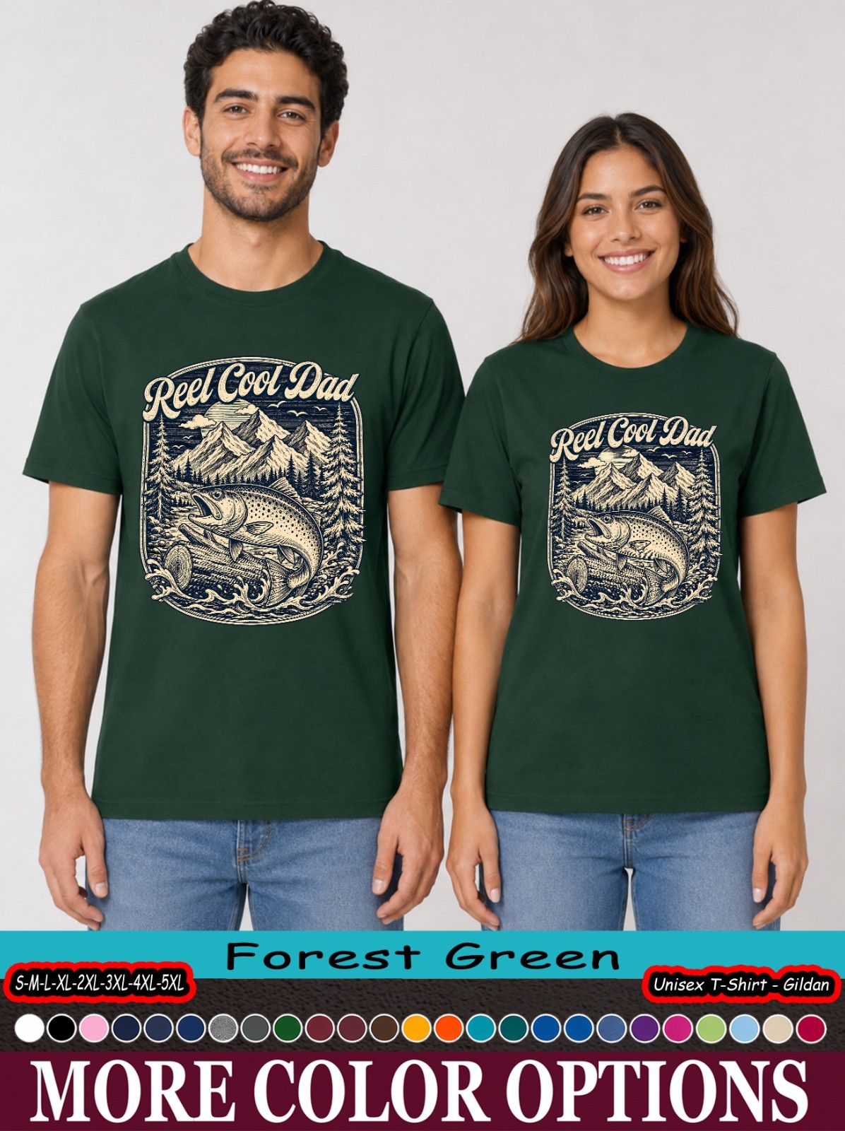 Reel Cool Dad Mountain Fish T-Shirt, Vintage Trout Outdoor Gift