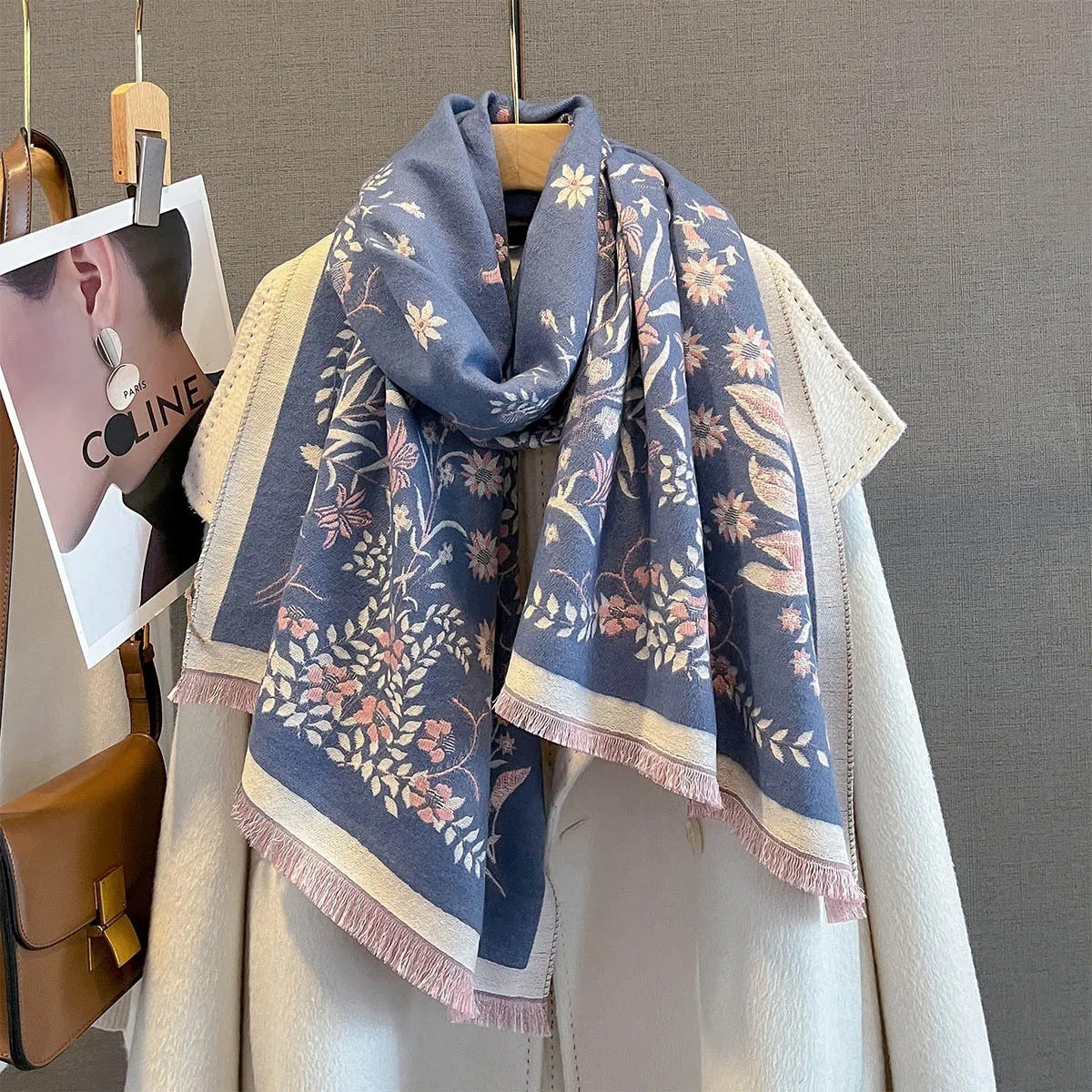 Women’s Thick Warm Floral Pashmina Shawl Luxury Long Tassel Winter Scarf Wrap