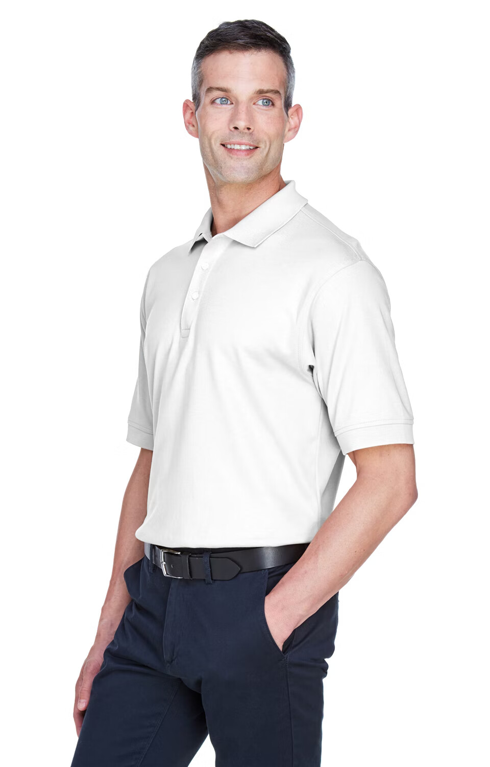 Devon & Jones Men’s Solid Color Interlock Polo White or Navy D140S Sizes 2XL-4XL