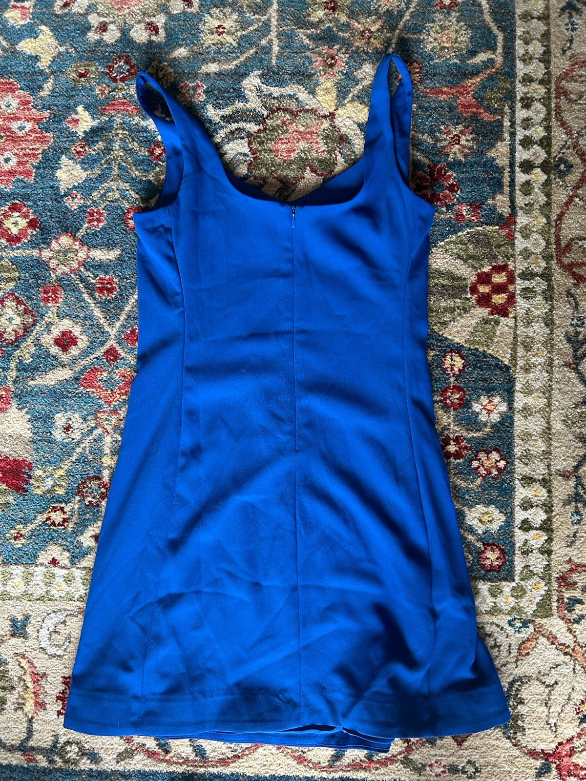 CeCe Blue Sheath Dress V-Neck Sleeveless Short Satin Bow Zip Women’s 6