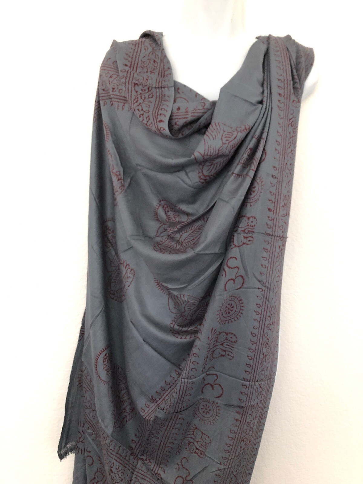 Om Hippie Yoga Meditation Prayer Gray Shawl Cotton Large Scarf Nepal Handmade