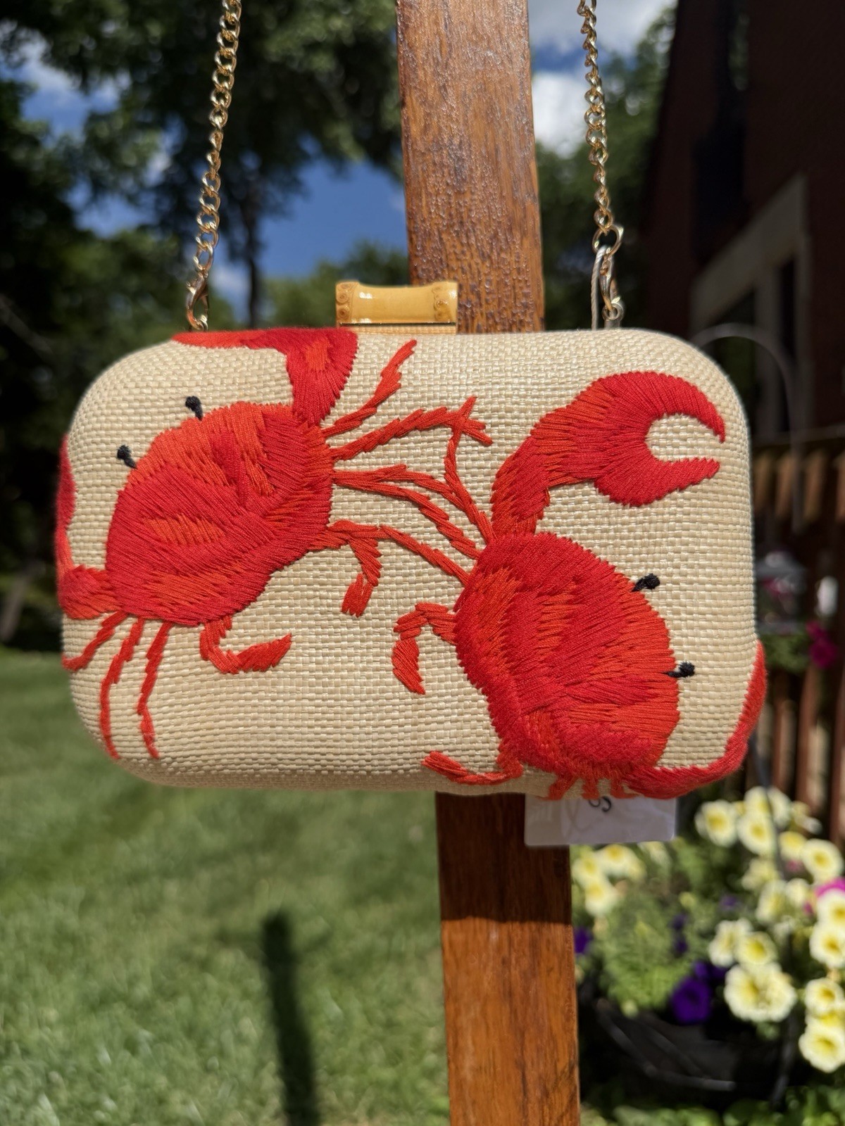 NWT Tommy Bahama Embroidered Crab Clutch Bag Purse w/ Rhinestoned Crab Hair Clip