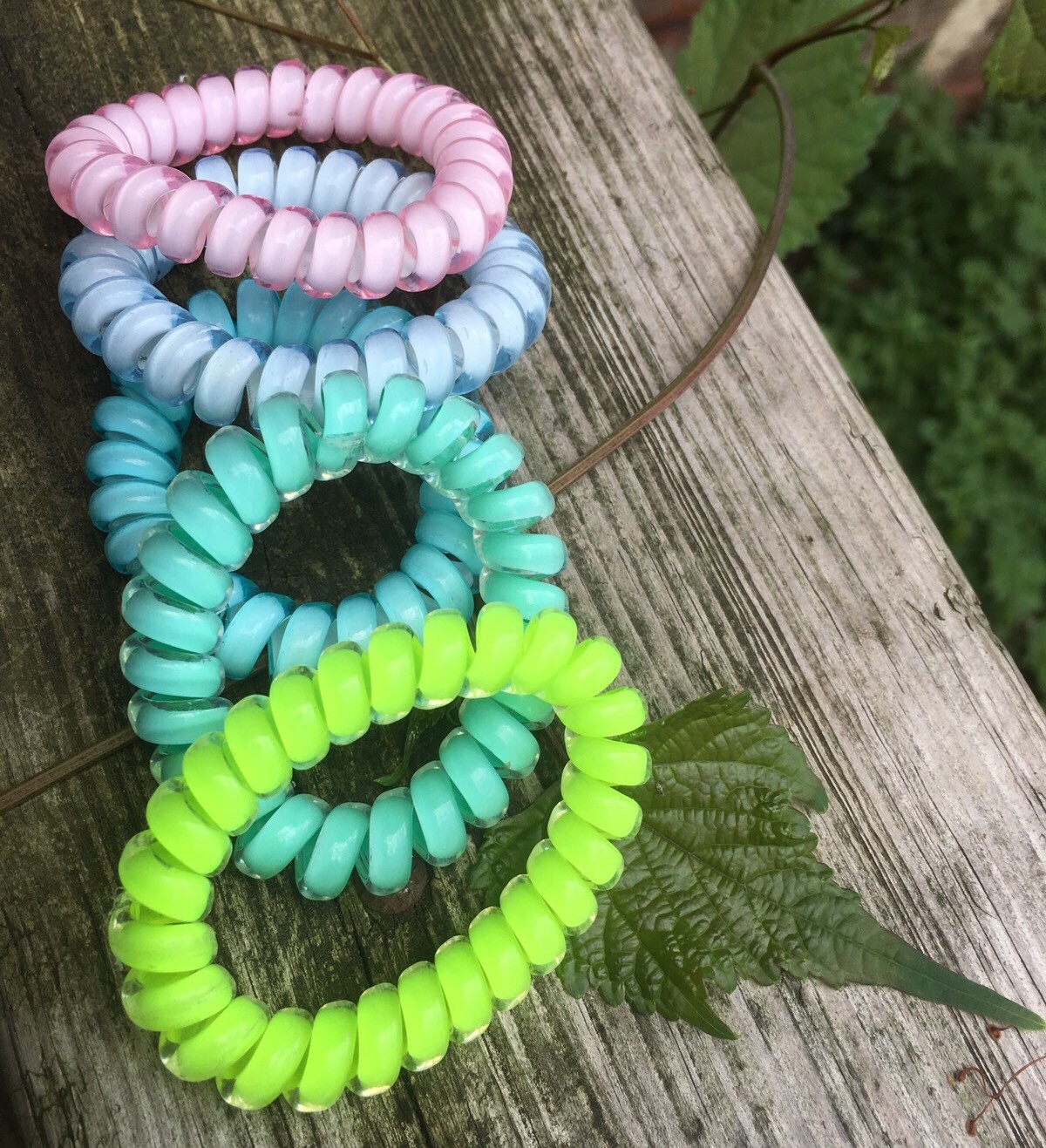 5pcs Girl Gel Stretch Plastic Spiral Phone Cord Hair Ties Band Coil High Quality