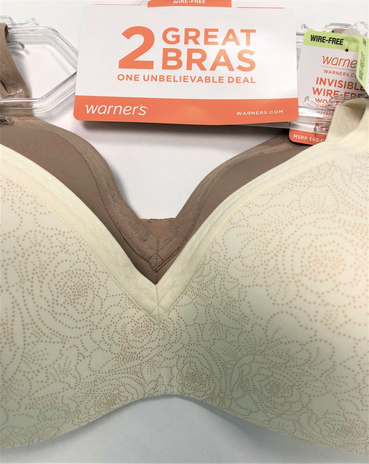 Warner’s Wirefree Bras T-Shirt Lined Seamless Cups Style 4011 Set of 2 New $60