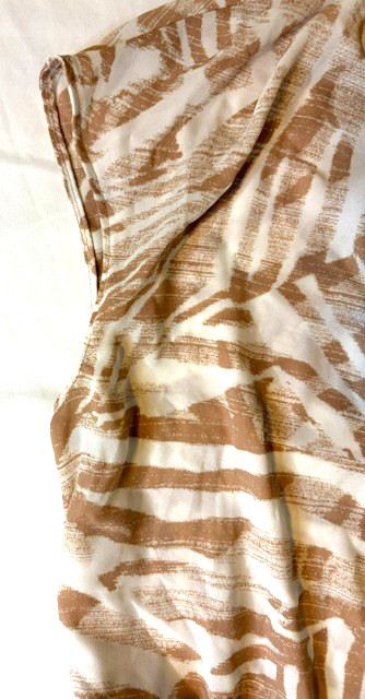 Worthington Tan Zebra Print Sleeveless Blouse Drape Neck Tie Waist XL #0002