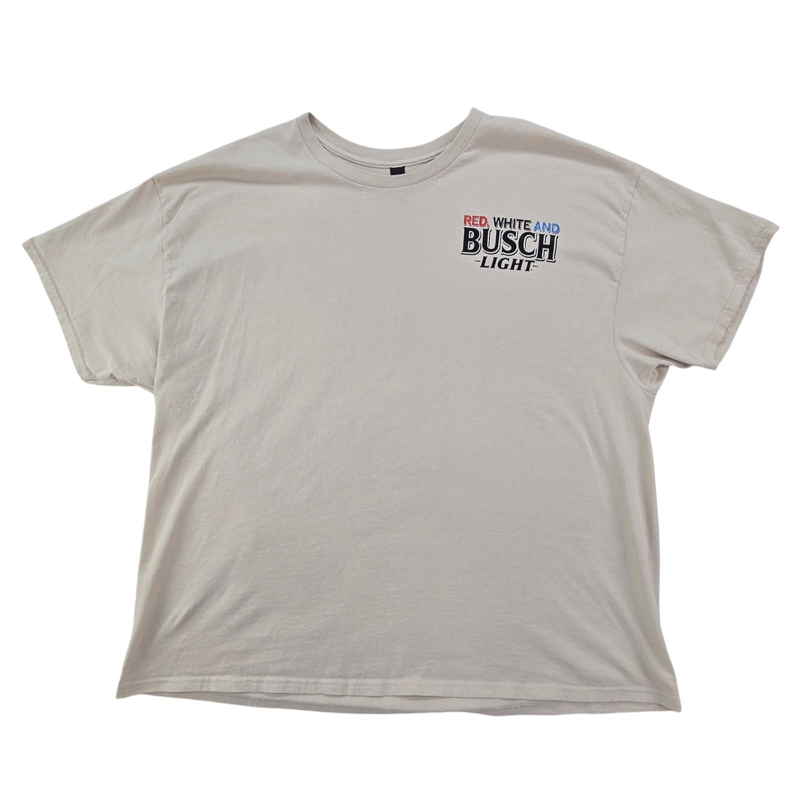 Busch Light Beer T-Shirt Mens 3XL Tan Red White and Busch Patriotic USA America